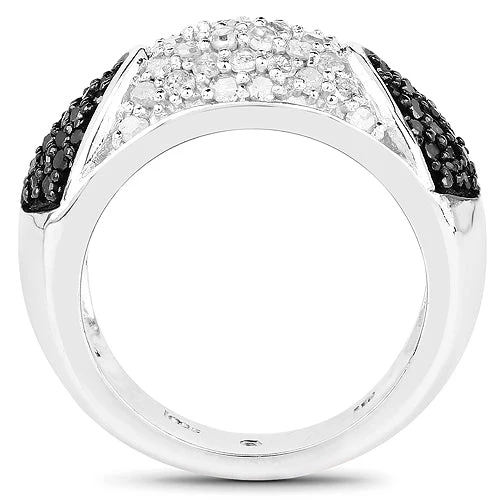 0.99 Carat Genuine Black Diamond and White Diamond .925 Sterling Silver Ring - Image 5