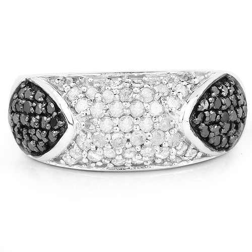 0.99 Carat Genuine Black Diamond and White Diamond .925 Sterling Silver Ring - Image 6