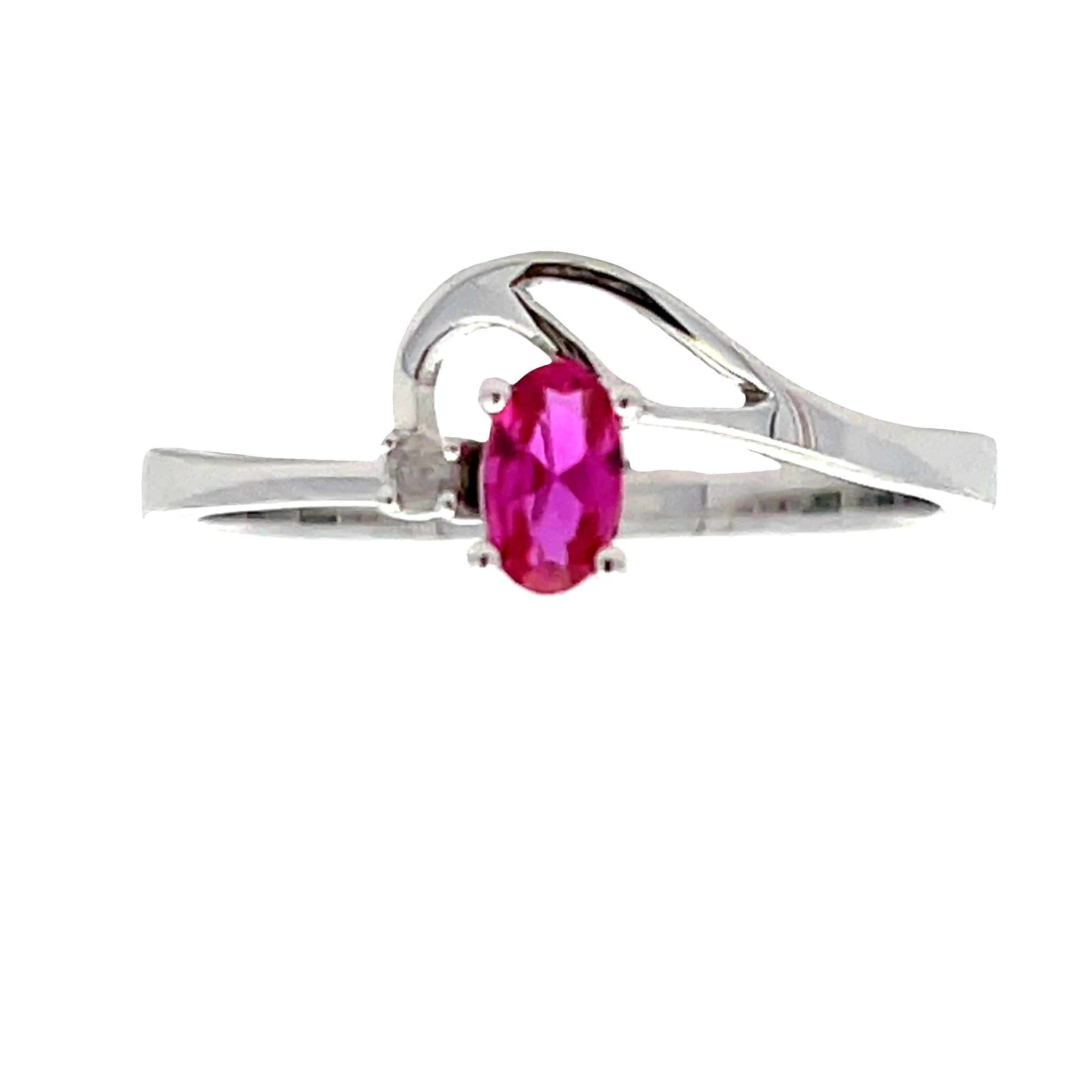 .02ct Created Ruby Diamond Ring 10KT White Gold - Image 4