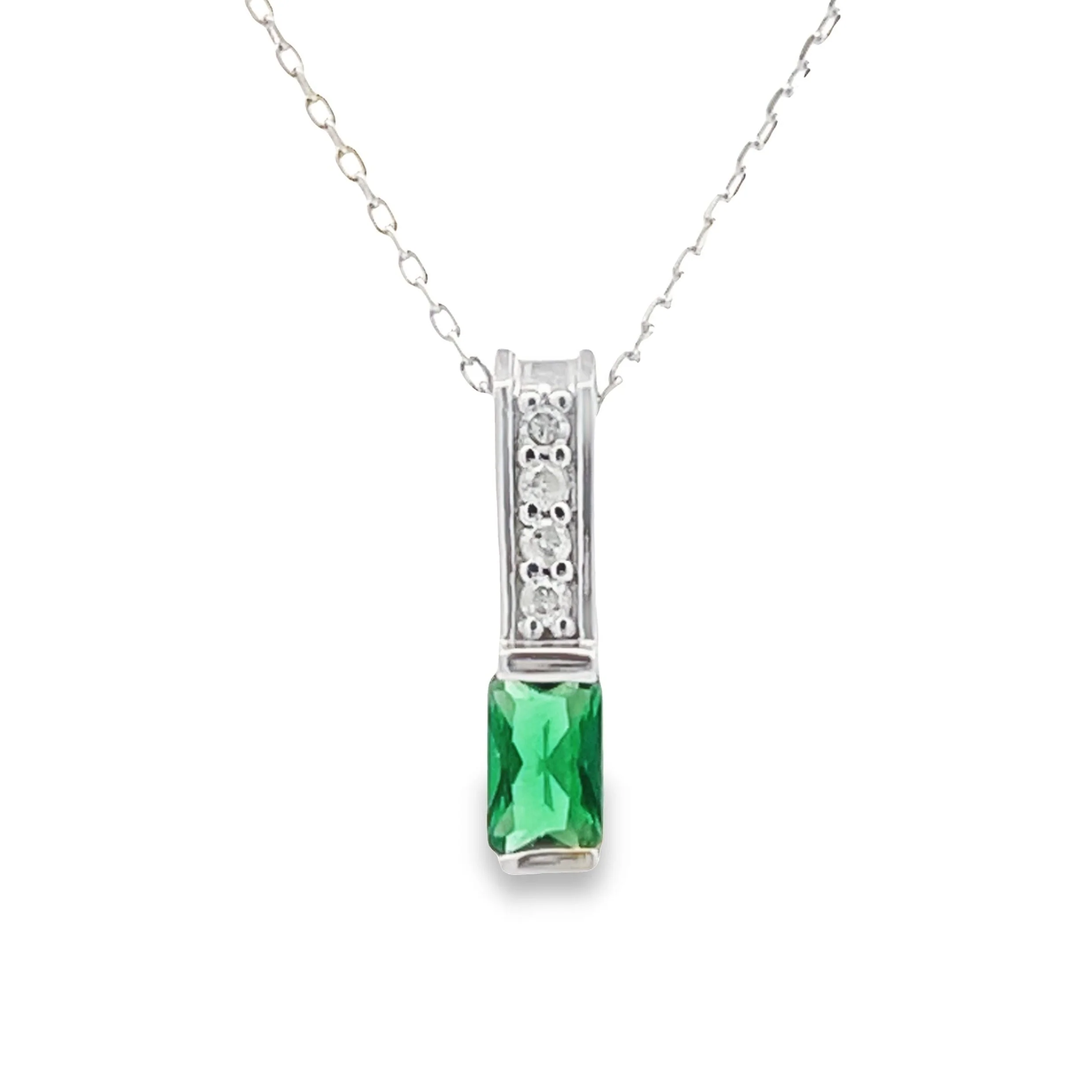 .06ct Created Emerald Fashion Pendants 10KT White Gold - Image 3