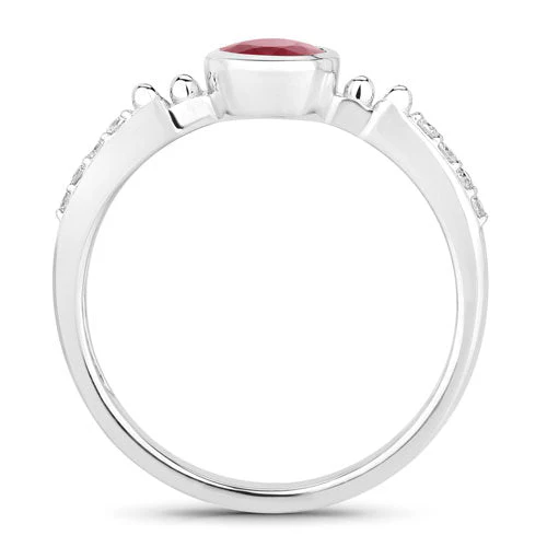 1.00 Carat Genuine Ruby and White Diamond 14K White Gold Ring - Image 2