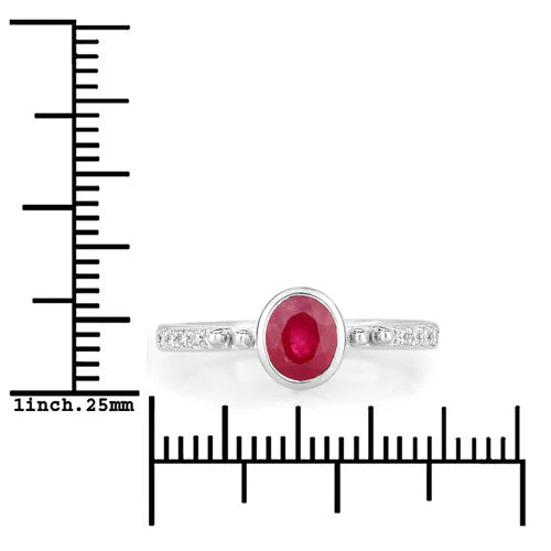1.00 Carat Genuine Ruby and White Diamond 14K White Gold Ring - Image 3