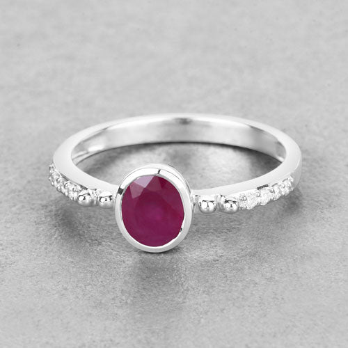 1.00 Carat Genuine Ruby and White Diamond 14K White Gold Ring - Image 4