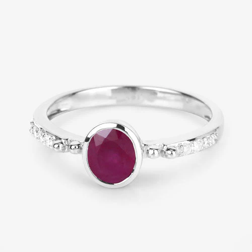 1.00 Carat Genuine Ruby and White Diamond 14K White Gold Ring - Image 9