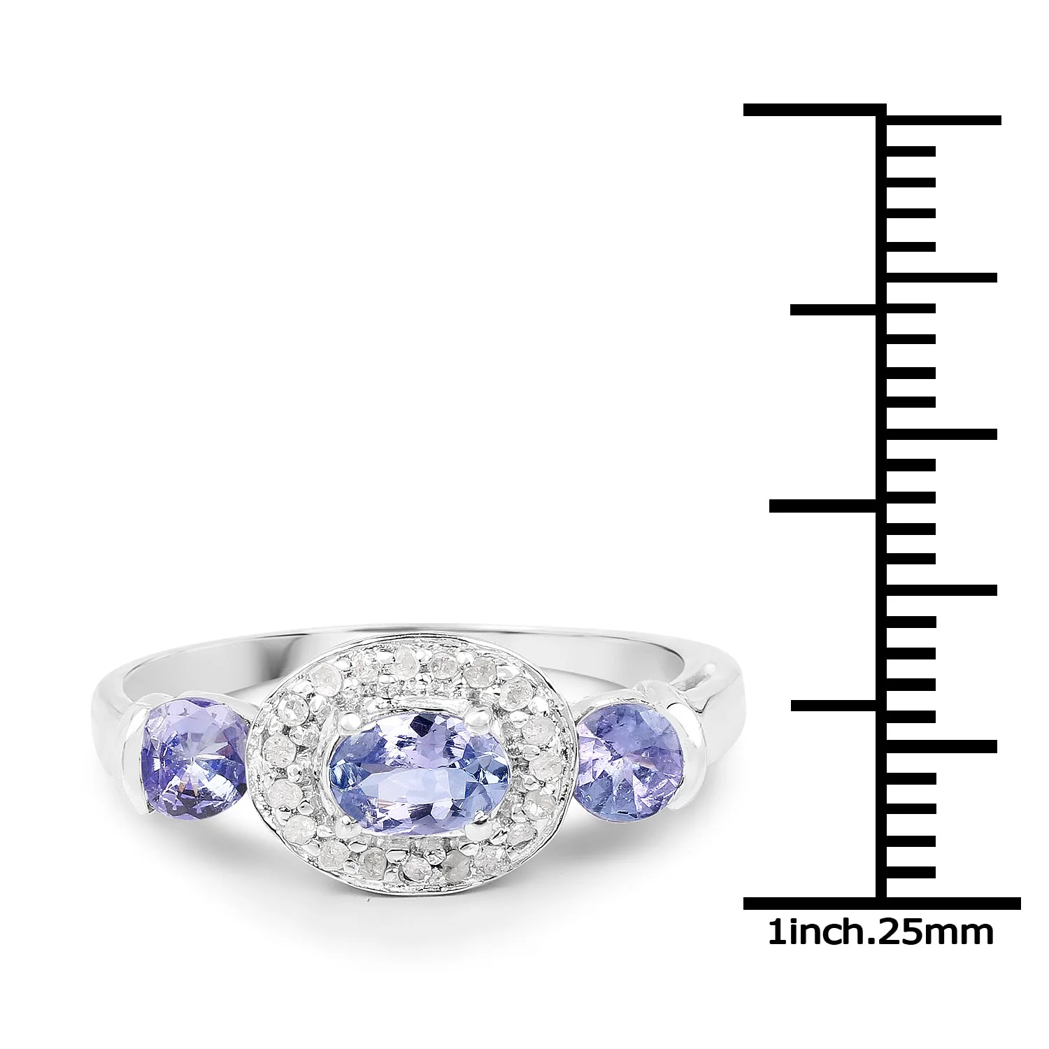 1.00 Carat Genuine Tanzanite and White Topaz .925 Sterling Silver Ring - Image 3