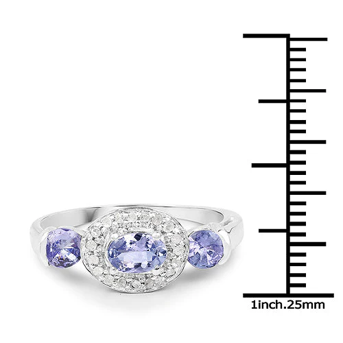 1.00 Carat Genuine Tanzanite and White Topaz .925 Sterling Silver Ring - Image 6