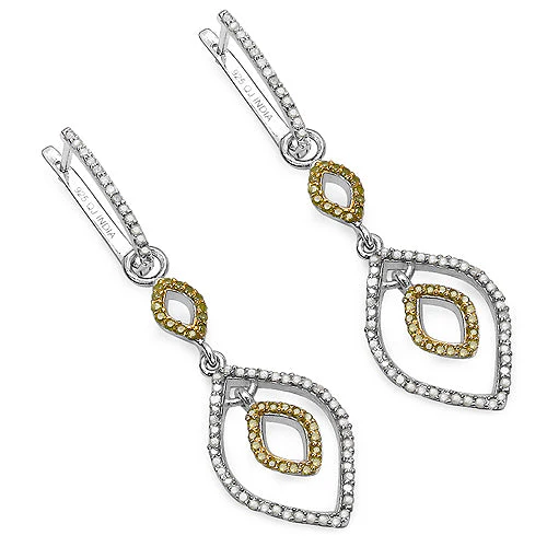 1.00 Carat Genuine White Diamond & Yellow Diamond .925 Sterling Silver Earrings - Image 4