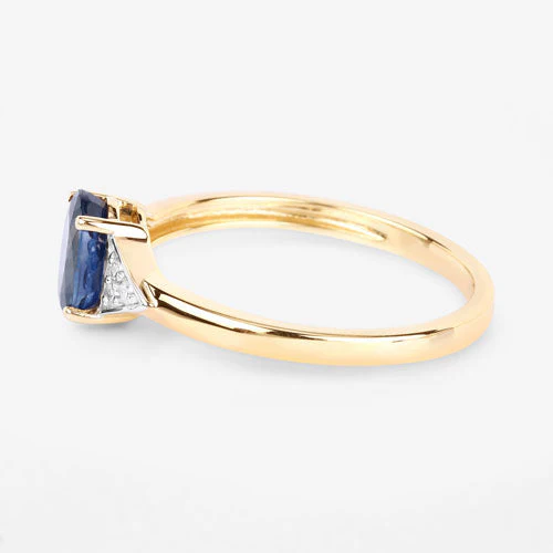 1.01 Carat Genuine Blue Sapphire and White Diamond 14K Yellow Gold Ring - Image 6