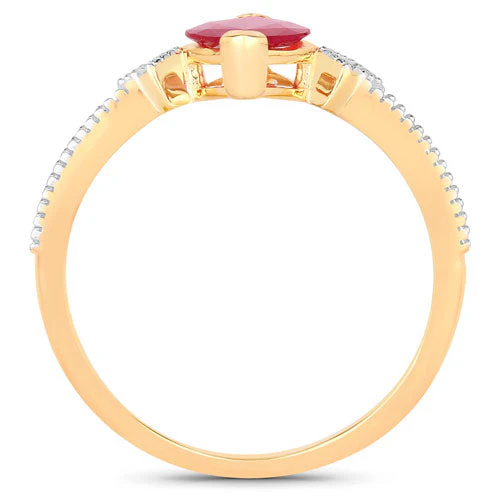 1.01 Carat Genuine Ruby and White Diamond 14K Yellow Gold Ring - Image 2