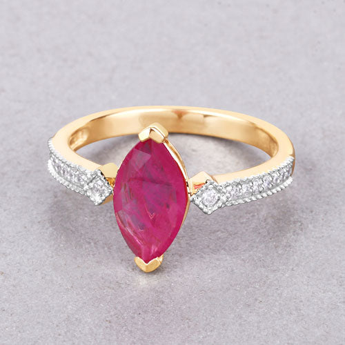1.01 Carat Genuine Ruby and White Diamond 14K Yellow Gold Ring - Image 4