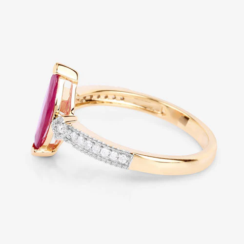 1.01 Carat Genuine Ruby and White Diamond 14K Yellow Gold Ring - Image 6