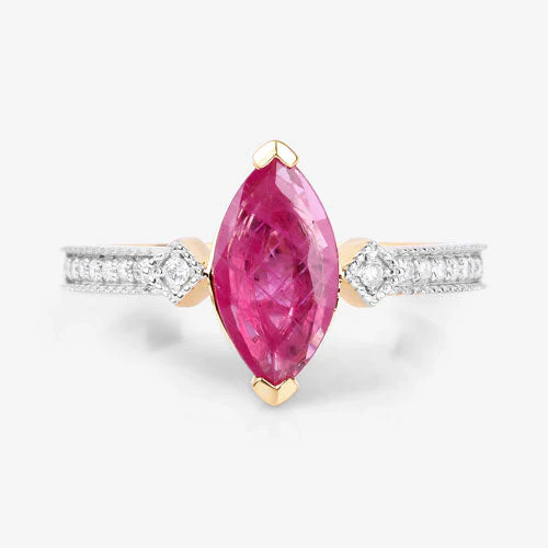 1.01 Carat Genuine Ruby and White Diamond 14K Yellow Gold Ring - Image 8