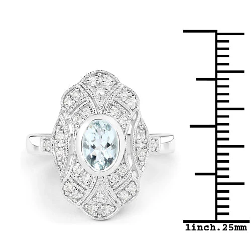 1.02 Carat Genuine Aquamarine and White Topaz .925 Sterling Silver Ring - Image 6