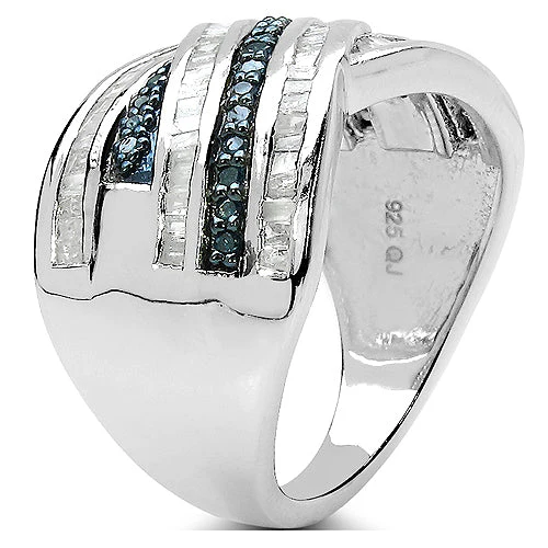 1.02 Carat Genuine Blue Diamond & White Diamond .925 Sterling Silver Ring - Image 6