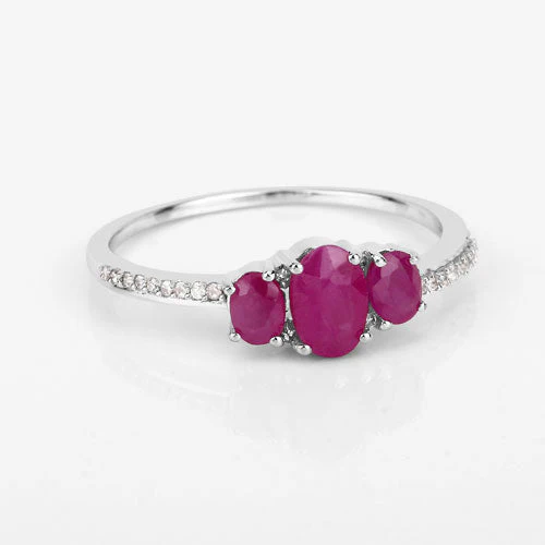 1.02 Carat Genuine Ruby and White Diamond 14K White Gold Ring - Image 10