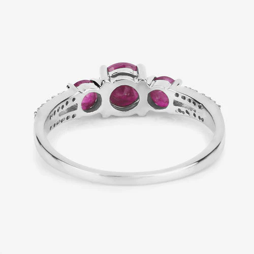 1.02 Carat Genuine Ruby and White Diamond 14K White Gold Ring - Image 12