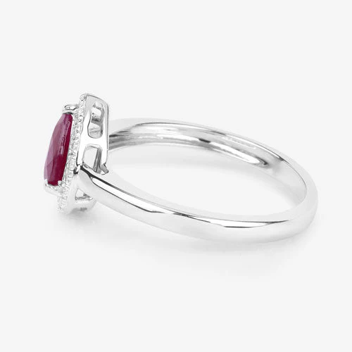 1.02 Carat Genuine Ruby and White Diamond 14K White Gold Ring - Image 6