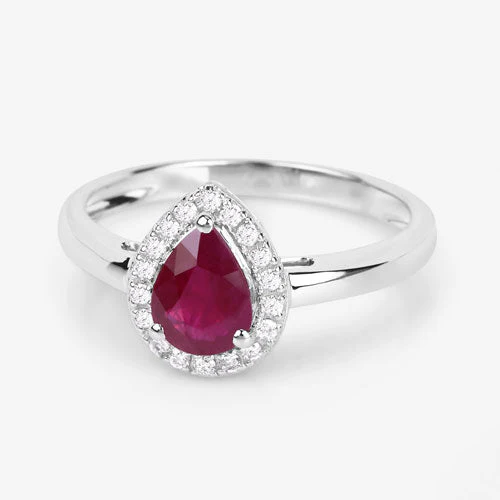 1.02 Carat Genuine Ruby and White Diamond 14K White Gold Ring - Image 9