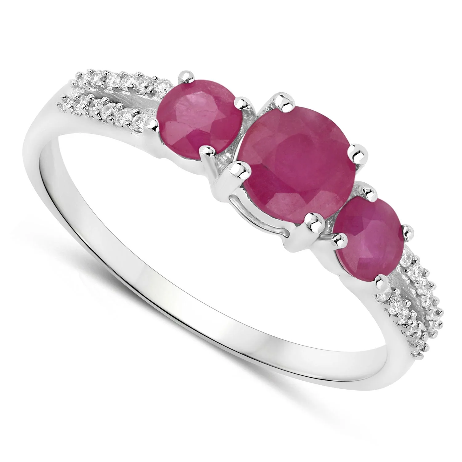 1.02 Carat Genuine Ruby and White Diamond 14K White Gold Ring - Image 2