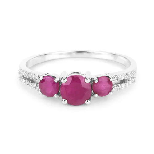 1.02 Carat Genuine Ruby and White Diamond 14K White Gold Ring - Image 7