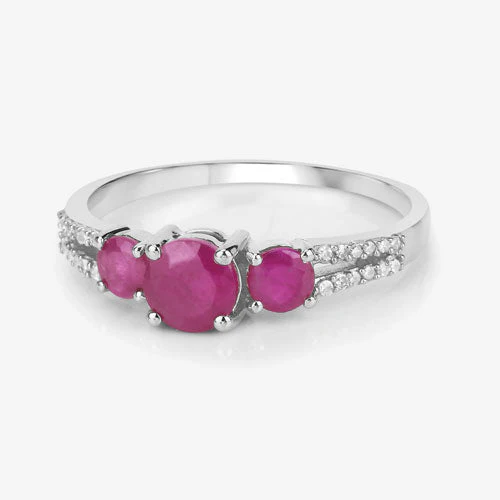1.02 Carat Genuine Ruby and White Diamond 14K White Gold Ring - Image 9