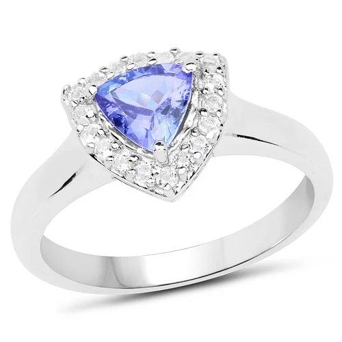 1.02 Carat Genuine Tanzanite and White Topaz .925 Sterling Silver Ring - Image 4