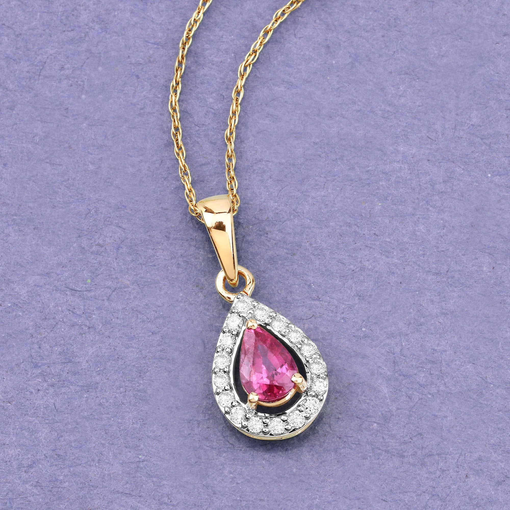 1.03 Carat Genuine Ruby and White Diamond 14K Yellow Gold Pendant - Image 2