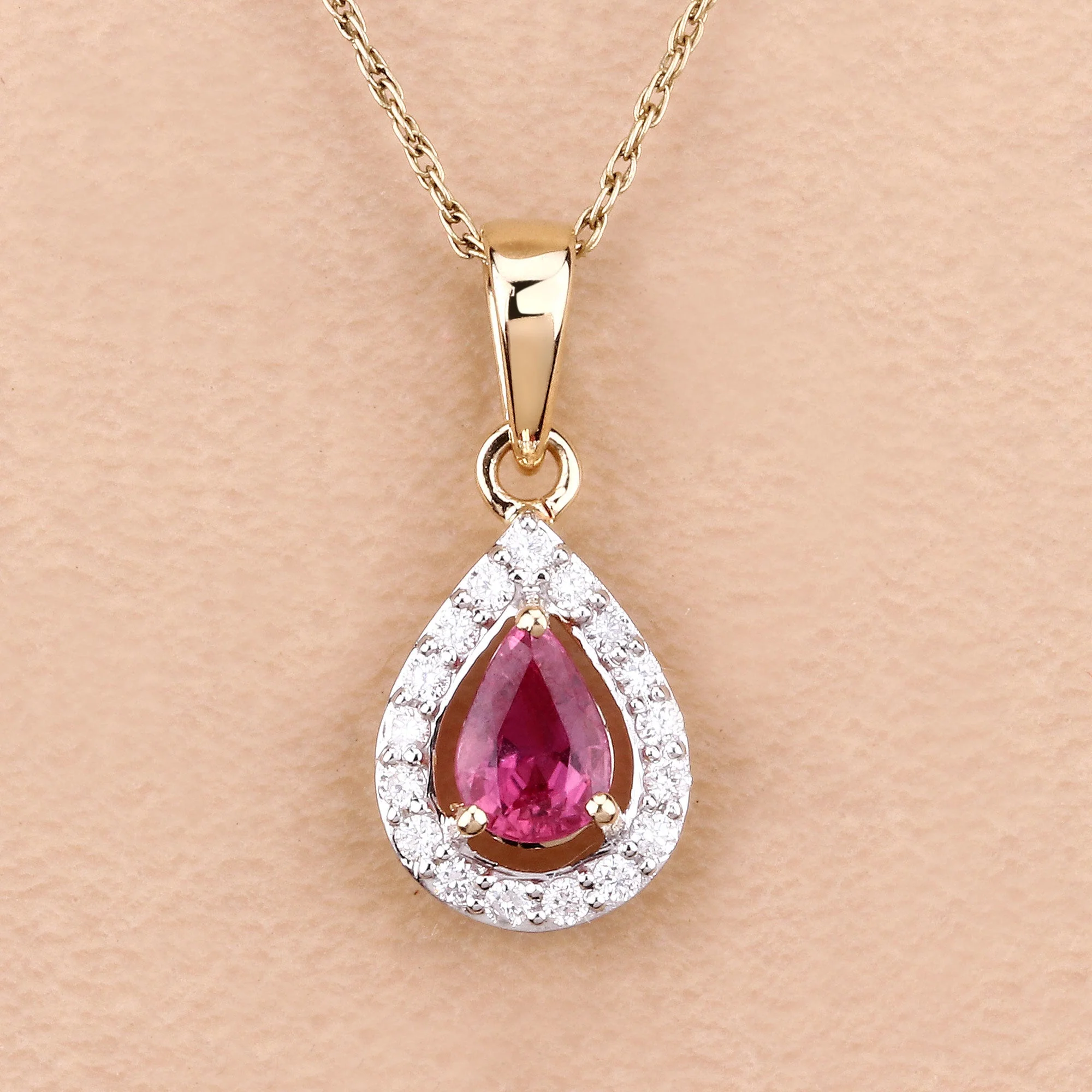 1.03 Carat Genuine Ruby and White Diamond 14K Yellow Gold Pendant - Image 4