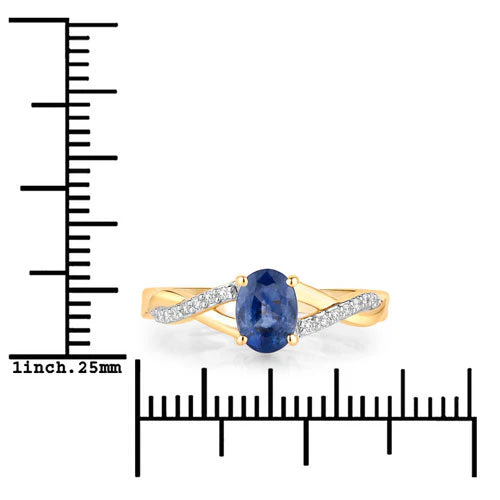 1.04 Carat Genuine Blue Sapphire and White Diamond 14K Yellow Gold Ring - Image 3