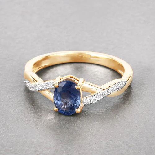 1.04 Carat Genuine Blue Sapphire and White Diamond 14K Yellow Gold Ring - Image 4