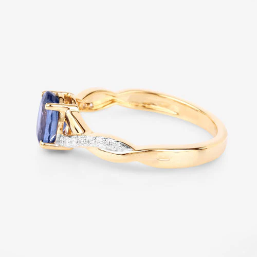 1.04 Carat Genuine Blue Sapphire and White Diamond 14K Yellow Gold Ring - Image 6