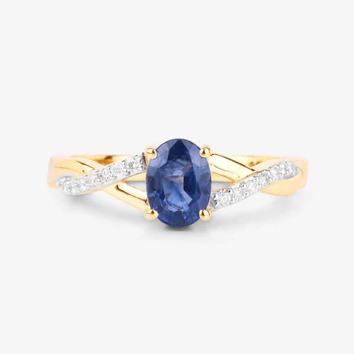 1.04 Carat Genuine Blue Sapphire and White Diamond 14K Yellow Gold Ring - Image 8