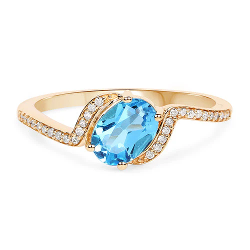 1.04 Carat Genuine Swiss Blue Topaz and White Diamond 14K Yellow Gold Ring - Image 6