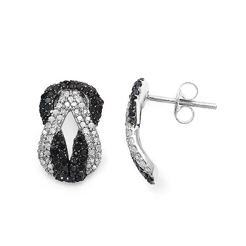 1.05 Carat Genuine Black Diamond & White Diamond .925 Sterling Silver Earrings - Image 2