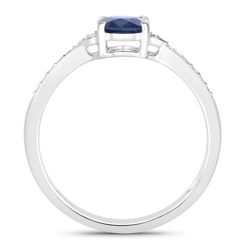 1.05 Carat Genuine Blue Sapphire and White Diamond 10K White Gold Ring - Image 2