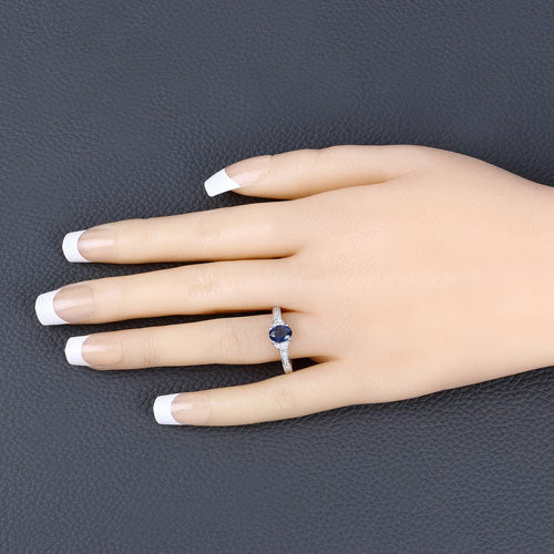 1.05 Carat Genuine Blue Sapphire and White Diamond 10K White Gold Ring - Image 5