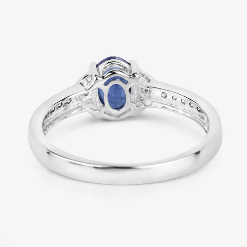 1.05 Carat Genuine Blue Sapphire and White Diamond 10K White Gold Ring - Image 8