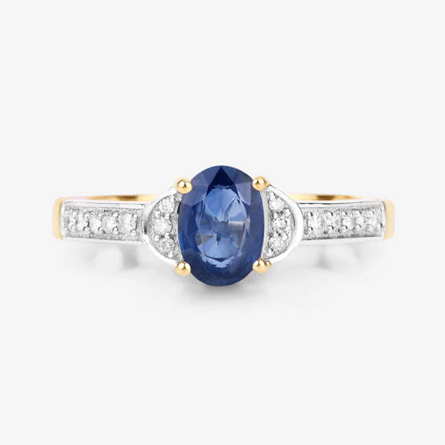 1.05 Carat Genuine Blue Sapphire and White Diamond 10K Yellow Gold Ring - Image 8