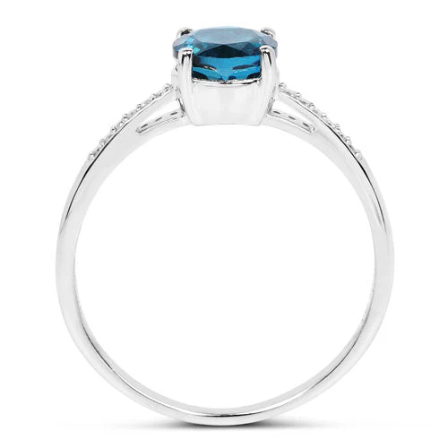 1.05 Carat Genuine London Blue Topaz and White Diamond 14K White Gold Ring - Image 6