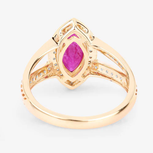 1.06 Carat Genuine Ruby and White Diamond 14K Yellow Gold Ring - Image 7