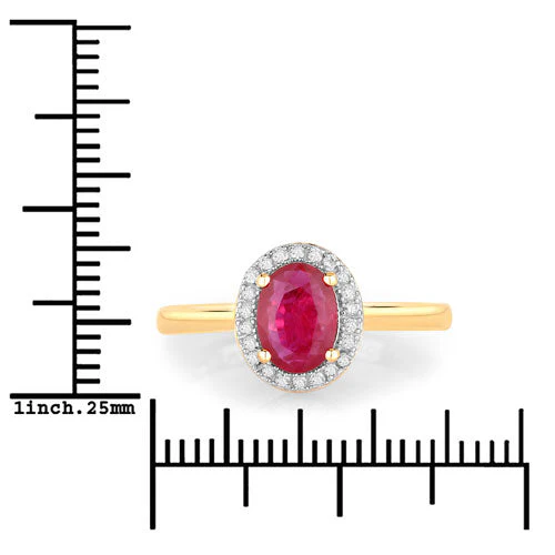1.06 Carat Genuine Ruby and White Diamond 14K Yellow Gold Ring - Image 3