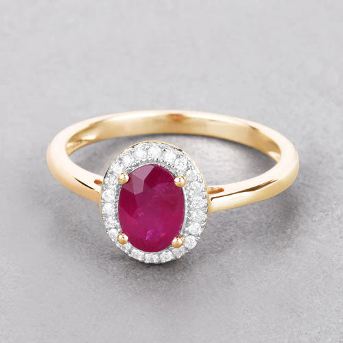 1.06 Carat Genuine Ruby and White Diamond 14K Yellow Gold Ring - Image 4