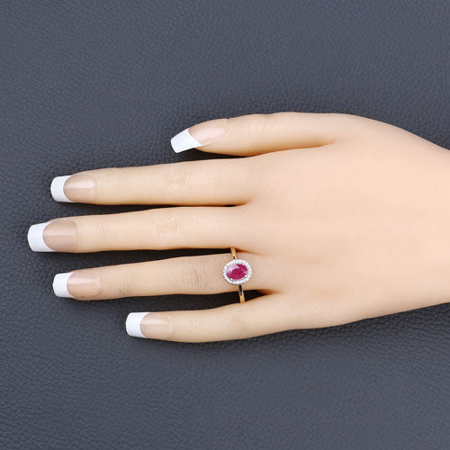 1.06 Carat Genuine Ruby and White Diamond 14K Yellow Gold Ring - Image 5
