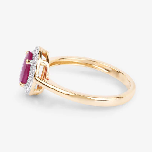1.06 Carat Genuine Ruby and White Diamond 14K Yellow Gold Ring - Image 6