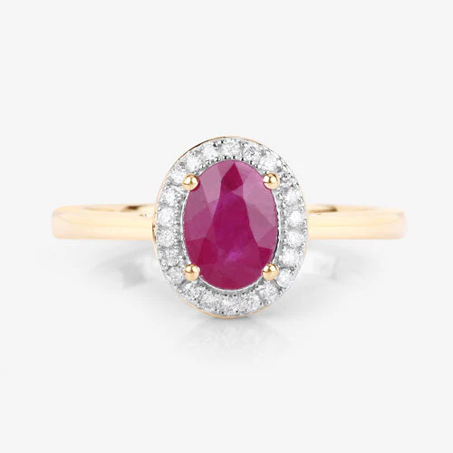 1.06 Carat Genuine Ruby and White Diamond 14K Yellow Gold Ring - Image 8
