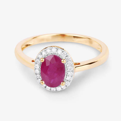 1.06 Carat Genuine Ruby and White Diamond 14K Yellow Gold Ring - Image 9