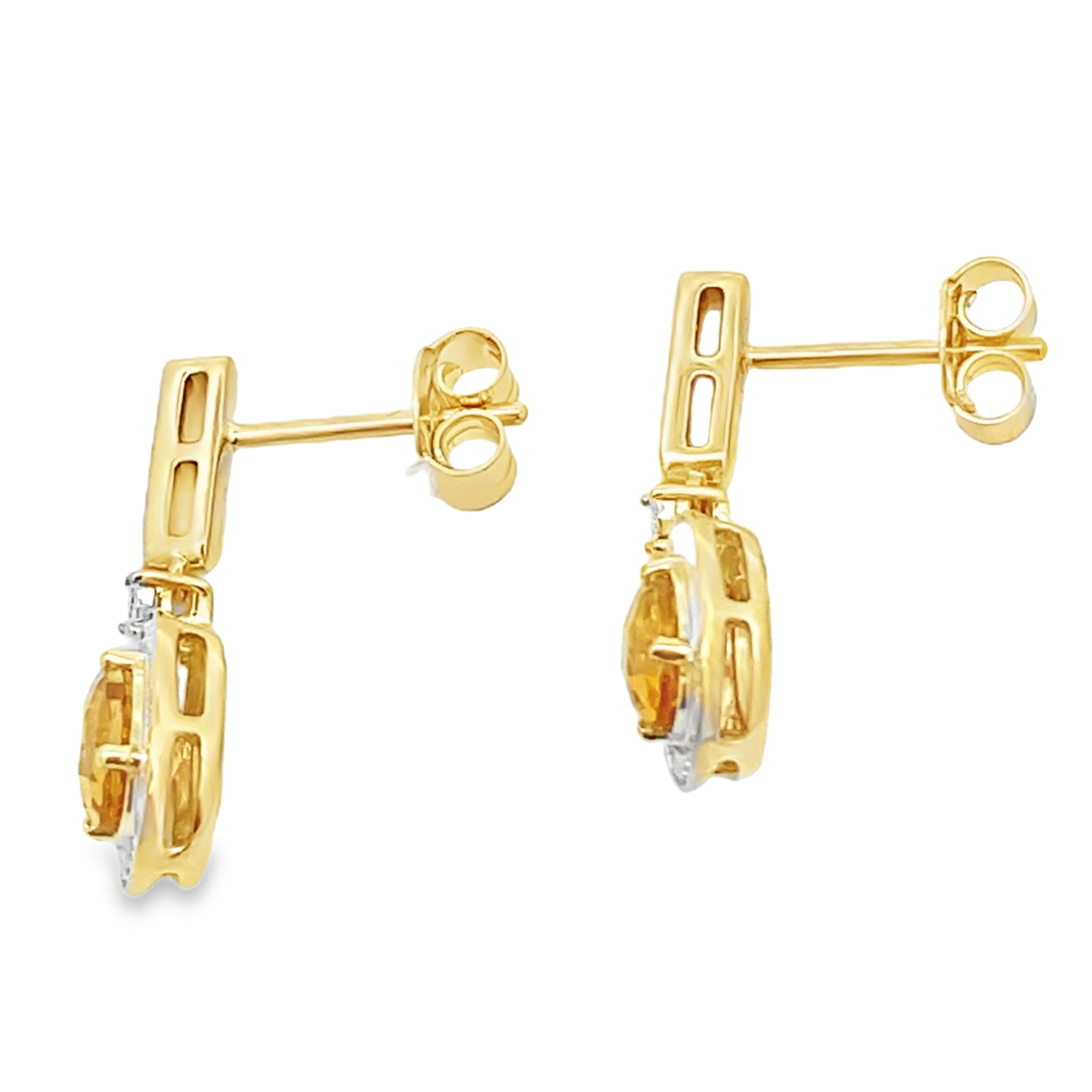 1.06ct Citrine Diamond Dangle Earrings 10KT Yellow Gold - Image 2
