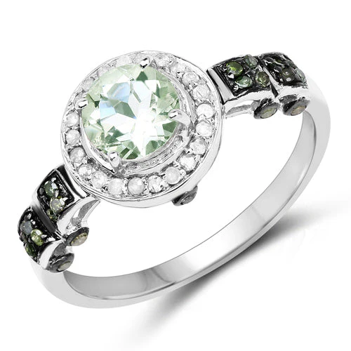 1.07 Carat Genuine Green Amethyst, Green Diamond and White Diamond .925 Sterling Silver Ring - Image 4