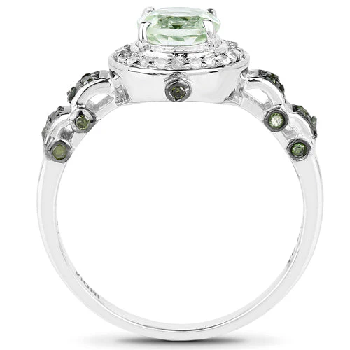 1.07 Carat Genuine Green Amethyst, Green Diamond and White Diamond .925 Sterling Silver Ring - Image 5
