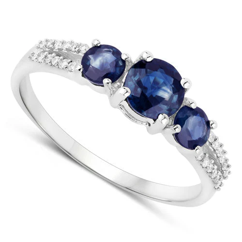 1.08 Carat Genuine Blue Sapphire and White Diamond 14K White Gold Ring - Image 6